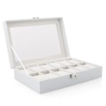 Amzdeal Leather Watch Box 12 Slot Storage Display Case, White