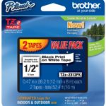 Brother TZE2312PK 1/2-inch Standard Laminated P-Touch Tape, Black on White, 26.2 Feet (2-Pack)