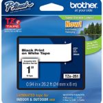 Brother P-touch ~1″ (0.94″) Black on White Standard Laminated Tape – 26.2 ft. (8m)