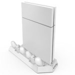 Supremery Double Series Vertical Stand with Cooling Fans for PlayStation 4 Console – Dual Charging Station for DualShock 4 Controller PS4 Charger Dockingstation + Dual USB HUB Charger Ports (White)