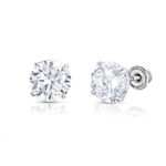 14k White Gold Solitaire Round Cubic Zirconia CZ Stud Earrings in Secure Screw-backs