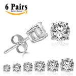 LIEBLICH Womens Round Cut Cubic Zirconia Stainless Steel Earrings Studs Plated White Gold 3mm-8mm 6 Pairs