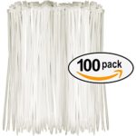 Nylon Cable Zip Ties (HUGE 100 PACK) – Heavy Duty Industrial Grade Wire Ties – 8″ Length – White Plastic Ties – Cable Tie Mounts – UL Certified – Perfect for Organizing Wires, Home, & Office Use