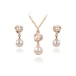 Angelady White Pearl Earring and Necklace Sets 18k Rose Gold Plated Wedding Engagement Jewelry Sets