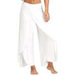TOOPOOT Women Loose Wide-legged Split Pants Stretch Trousers (M, white)