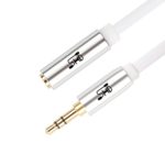 Super HD 3.5mm Aux Stereo Audio Extension Cable Male to Female Type 24K Gold Plated Step Down Design Metal Connectors with High Purity OFC Conductor White-8Feet