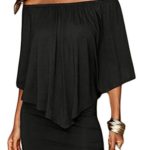 Sidefeel Women Off Shoulder Ruffles Bodycon Mini Dress