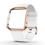 UMTELE Silicone Replacement Band with Rose Gold Frame for Fitbit Blaze Smart Fitness Watch, Small, White
