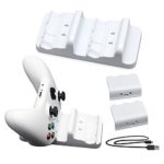 HONGYE Xbox One S Charger Dual Dock Charging Station with 2 Battery Packs and USB Charging Cable for Xbox One Wireless Controller(White)