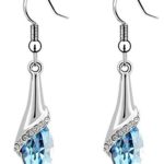 Latigerf Women’s Teardrop Shaped Long Dangle Earring White Gold Plated Swarovski Elements Crystal Blue