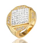 Men Rhinestone Crystal Clay Cocktail Band Ring 18K White Gold Size US 6 7 8 9 Bridal Jewelry AB