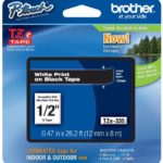 Brother P-touch ~1/2″ (0.47″) White on Black Standard Laminated Tape – 26.2 ft. (8m)