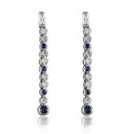 Blue And White Crystal Link Chain Long Drop Earring Ear Stud 18K White Gold