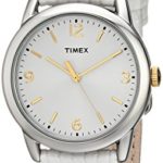 Timex Women’s T2P1209J Silver-Tone Watch with White Leather Band