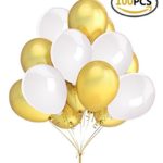 Fecedy 100 pcs Gold White Latex Balloons 12″ for party