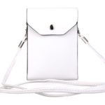 PU Leather 2 Layers Vertical Cellphone Pouch Bag with Shoulder Strap and Magnetic Button for Apple iPhone Samsung Galaxy and Other Smartphone White