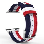 MoKo Band for Apple Watch 42mm, Fine Woven Nylon Adjustable Replacement Band Sport Strap for Apple Watch 42mm Series 1 2015 & Series 2 2016 All Models, Blue & White & Red (Not fit 38mm Versions)