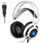 SADES SA905 USB PC Gaming Headset Headphones with Microphone Mild Vibration and Spot LED Light (Black and White)