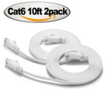 Cat 6 Ethernet Cable White 10 ft ( 2 Pack ) – Flat Internet Network Cable – Jadaol Cat6 Ethernet Patch Cable Short – Cat6 Computer Cable With Snagless RJ45 Connectors – 10 feet White 2 Pack