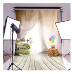 FUT 3-5 Business Days FAST Delivery, Newest Romantic White Curtains Paints Baby Bears & Wooden Floor Wedding Backdrop Background for Wedding, Baby, Newborn, Personal Photo 3x5ft