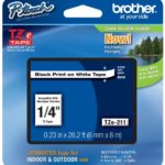 Brother P-touch ~1/4″ (0.23″) Black on White Standard Laminated Tape – 26.2 ft. (8m)
