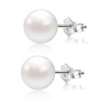 Sterling Silver Stud Pearl Earrings Round Freshwater Cultured Pearl Handpicked AAA+ Quality White