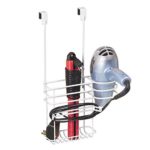 mDesign Over-Cabinet Hair Care Tools Holder for Hair Dryer, Flat Iron, Curling Wand – White