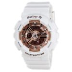 Casio Women’s BA-110-7A1CR Baby-G Rose Gold Analog-Digital Watch with White Resin Band