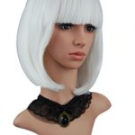 eNilecor Short Hair Wig 12” Straight Bangs Short Bob Hair Candy Color Cosplay Synthetic Wigs Natural As Real Hair with Wig Cap (White)