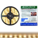 HitLights Weatherproof Warm White SMD5050 LED Light Strip – 150 LEDs, 16.4 Ft Roll, Cut to Length – 3000K, 123 Lumens per foot, IP65, Requires 12V DC