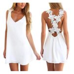 Voinnia Women Sexy Backless Lace Crochet Chiffon Summer Beach Mini Dress