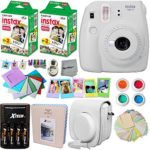 Fujifilm Instax Mini 9 Instant Camera WHITE + INSTAX Film (40 Sheets + Accessories Kit / Bundle + Custom Fitted Case + 4 AA Rechargeable Batteries & Charger + Assorted Frames + Photo Album + MORE