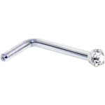 14k Gold 1.5mm Diamond (0.015 ct. tw) L-Shaped Nose Ring 18 Gauge