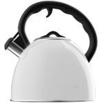 Vremi Whistling Tea Kettle for Stovetop – 2 Quart Stainless Steel Hot Water Kettle Tea Pot for Gas or Electric Stove Top Small Petite Teapot Cool Cute Metal Modern Retro Tea Kettles Fast Boil – White