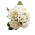 Rose Bouquet,Han Shi Artificial Fake Flowers Wedding Party Home Decor Floral Fake Flowers (S, White)