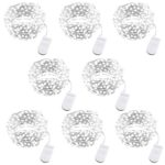 Ustellar 8 Pack 10ft 30 Micro Starry LED String Lights, Waterproof Fairy Silver Wire Lights, Moon Lights Battery Operated (Included), For DIY Wedding, Party, Decorations, Cool White