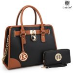 Dasein Women’s Designer Handbags Padlock Belted Satchel Bags Top Handle Handbag Purse Shoulder Bag w/ Matching Wallet