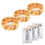 LE 3 Pack 60 LEDs Copper Wire String Lights Warm White Waterproof Battery Powered Fairy Starry Lights for Garden Patio Party Valentine’s Day Wedding Christmas Tree (19.68FT)