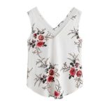 Women’s Floral Tank Top, Jushye Women Casual Sleeveless Floral Crop Top Vest Tank Shirt Blouse Cami Top Round Collar (S, White 2)