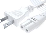 [UL LISTED] Pwr+ Long 6 Ft White AC Wall Cable 2 Slot Power Cord for Led Lcd Tv, Samsung Lg Sharp Canon Pixma Hp Brother Epson Lexmark Printer Ps2 Ps3 Slim Ps4 Apple TV Dell Sony Asus Toshiba 2 Prong