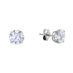 14k White Gold Solitaire Round Cubic Zirconia Stud Earrings with Gold butterfly Pushbacks