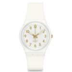 Swatch White Bishop White and Gold Dial Plastic Silicone Quartz Ladies Watch GW164