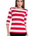Camii Mia Women’s 3/4 Sleeves Cotton Stripe T-Shirt