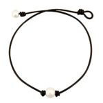 Pearl Leather Choker for Women Single Freshwater Pearl Black Necklace Handmade by Richarde