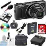 New Nikon COOLPIX S9500 Wi-Fi Digital Camera with 22x Zoom and GPS in white box promo packaging (Non-Retail)+64GB High Speed Memory Card+Bulb Duster+Cleaning Pen+Card Reader+Cleaning Kit+Mini tripod
