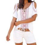 TOOPOOT Women Summer Loose Dew Shoulder Shirt T-shirt Tops (S, white)