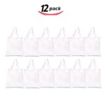 BagzDepot Flat Bottom Cotton Reusable Plain Tote Bag with 21-Inch Handles, 15-Inch-by-16-Inch, White (12 Pack)