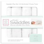 SwaddleDesigns Cotton Muslin Swaddle Blankets, Set of 4, Pure White