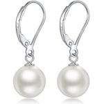 Han han 925 Sterling Silver Pearl Earrings,Beautiful Fashion White Pearl Earrings,Dangle Drop Pearl Earrings 10mm,Sterling Silver Hypoallergenic Imitation Pearl Earrings Great Gift For Women,Girls