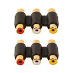 LIQUN 2-Pack Gold Plated 3-RCA Coupler – Female to Female 3 RCA White / Red / Yellow Connector